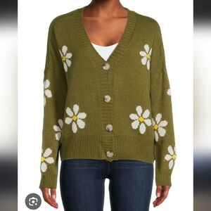 Just Polly / Olive Floral Button-Up Daisy Cardigan